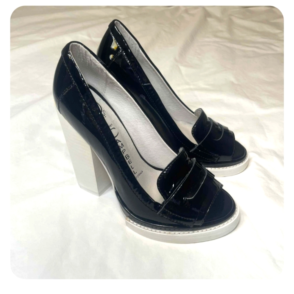Jeffrey Campbell Ibiza Handmade Black And White Platform Patent Leather Heels